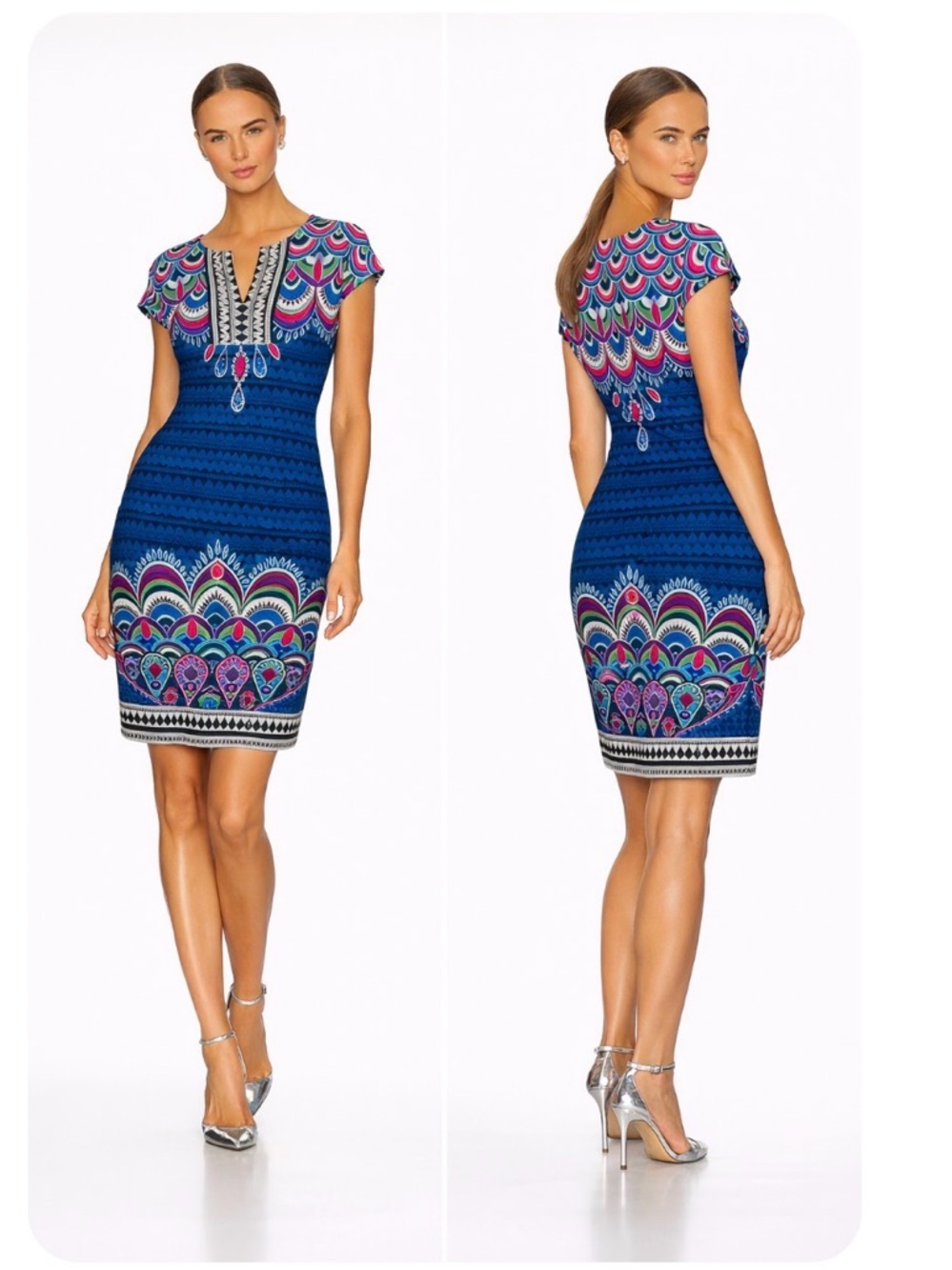 Laundry by Shelli Segal blue peacock dress